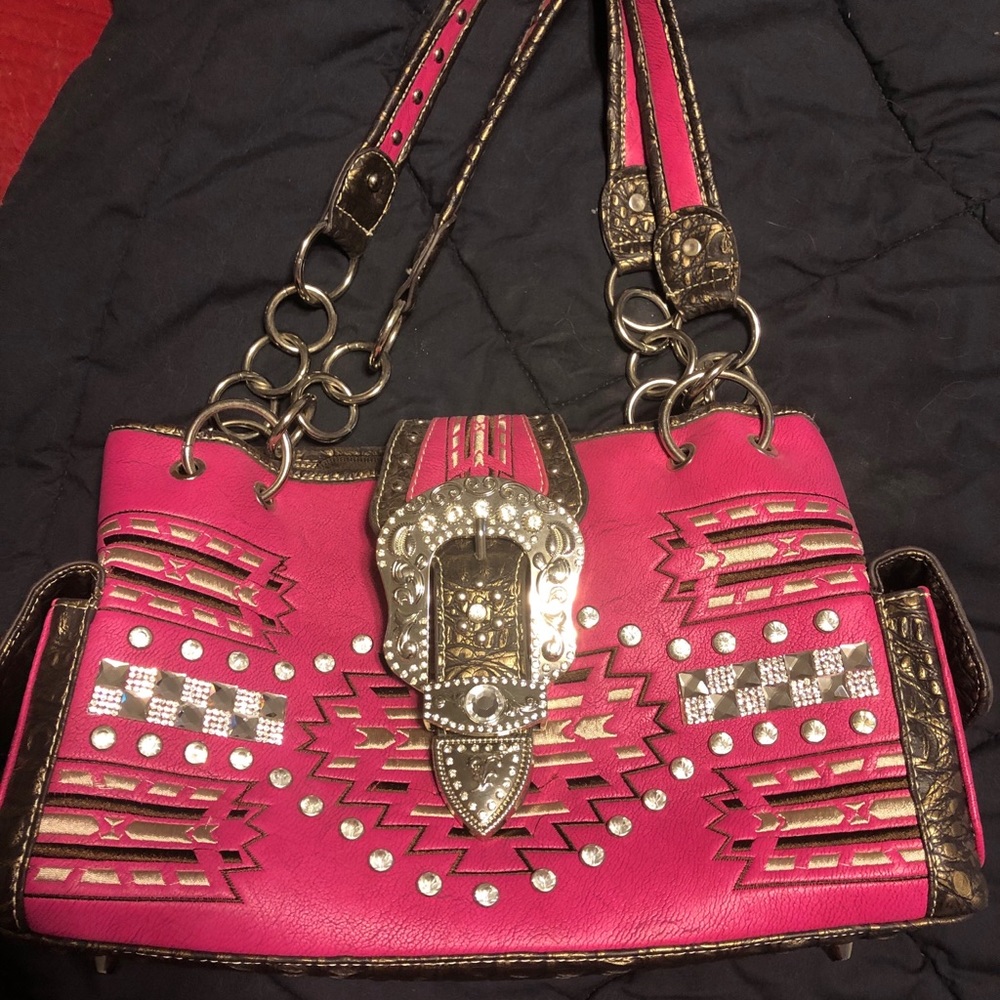 Pink rhinestone encrusted purse